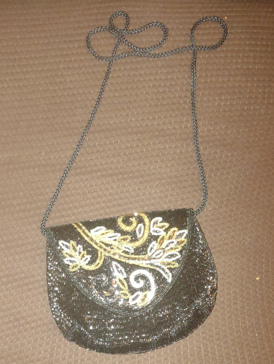 Vintage Black And Gold Beaded Crossbody Bag - Elegant Evening Clutch